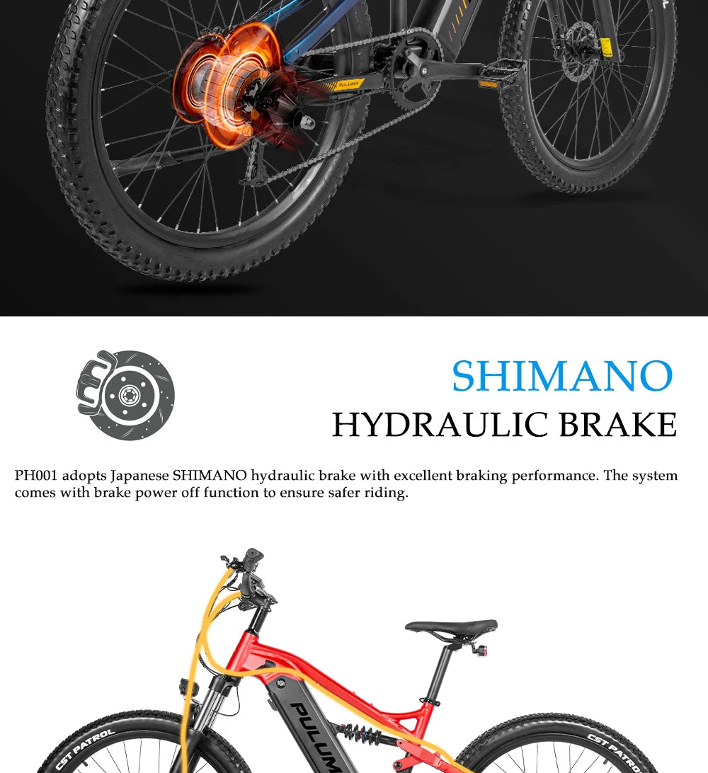 PULUMA Electric Bike 48V 1000W 27.5-in Panasonic battery 48V 20AH Smart electric with pedal assist hydraulic disc brakes