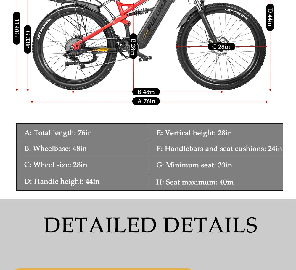 PULUMA Electric Bike 48V 1000W 27.5-in Panasonic battery 48V 20AH Smart electric with pedal assist hydraulic disc brakes