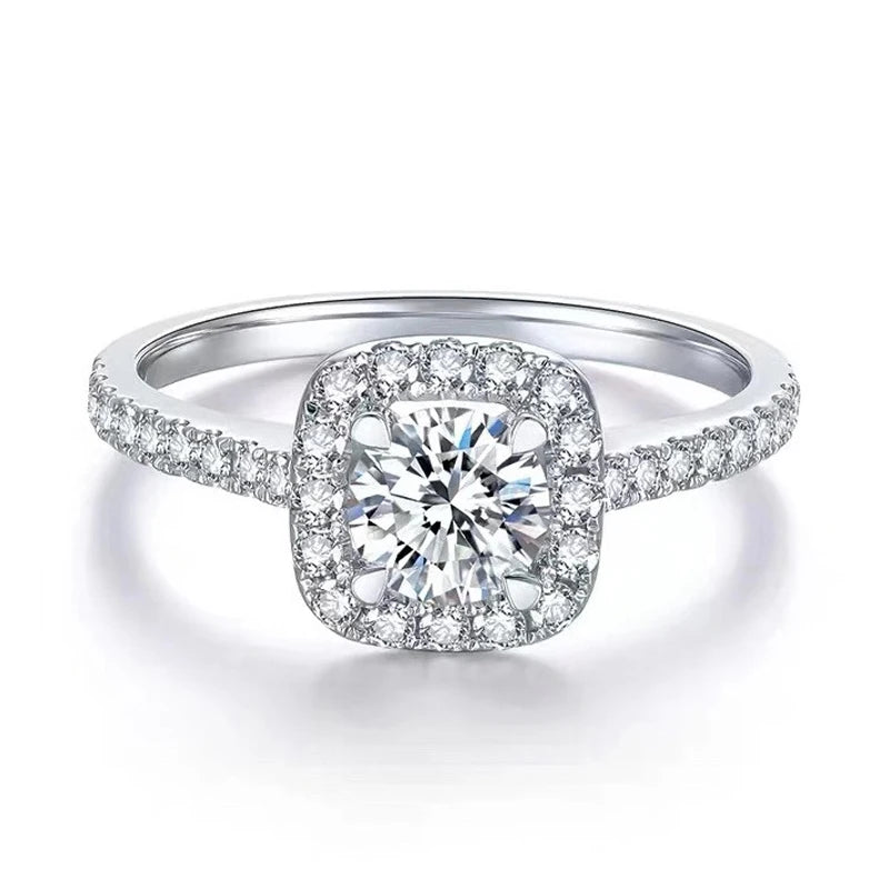 Anillo de moissanita redonda de color D de KNOBSPIN, bañado en plata de ley 925 con oro blanco de 18 quilates, para mujer, alianza de boda, joyería fina.
