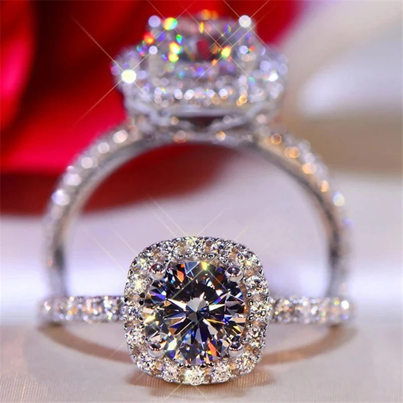 Anillo de moissanita redonda de color D de KNOBSPIN, bañado en plata de ley 925 con oro blanco de 18 quilates, para mujer, alianza de boda, joyería fina.
