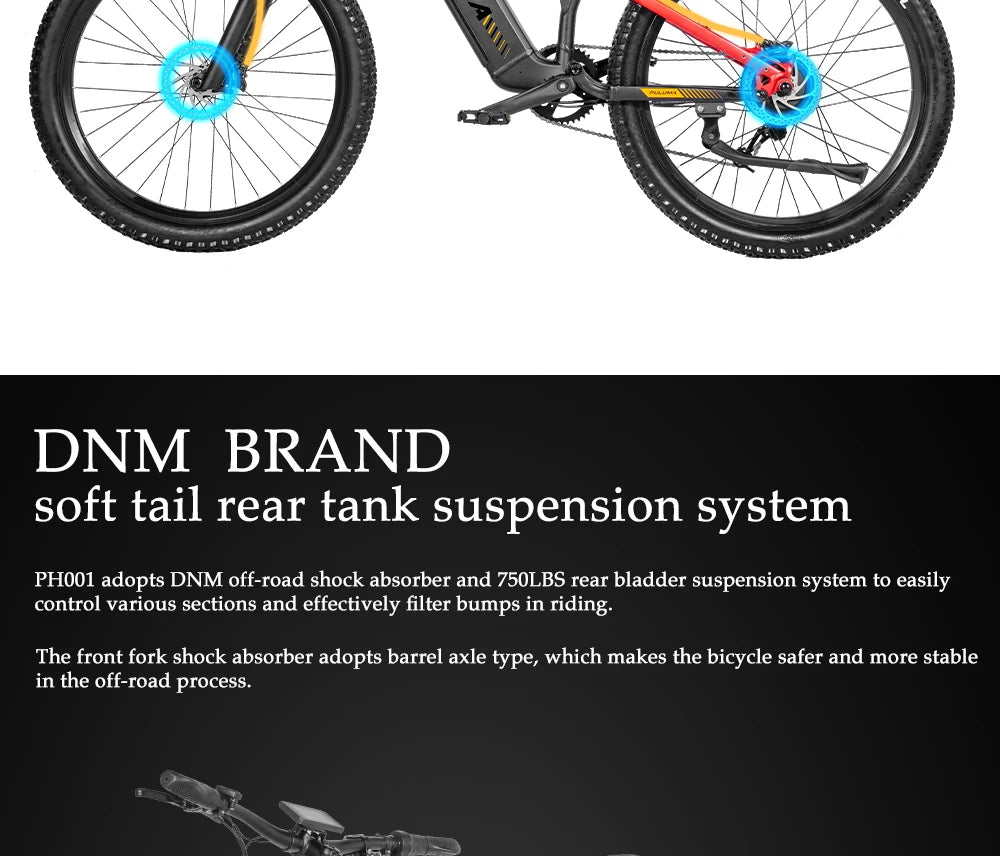 PULUMA Electric Bike 48V 1000W 27.5-in Panasonic battery 48V 20AH Smart electric with pedal assist hydraulic disc brakes