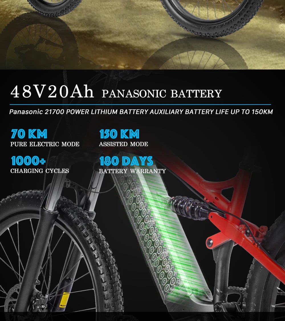 PULUMA Electric Bike 48V 1000W 27.5-in Panasonic battery 48V 20AH Smart electric with pedal assist hydraulic disc brakes