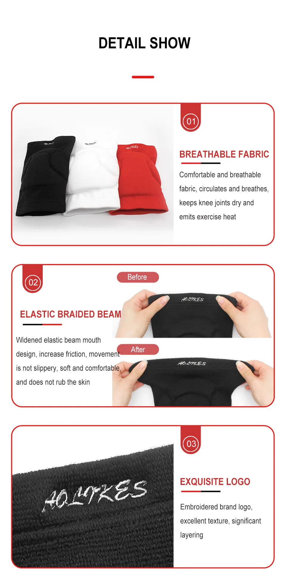 AOLIKES 1 Pair Sports Thickening Knee Pads Volleyball Extreme Sports Kneepad Brace Support Dancing Yoga Elastic Knee Protector
