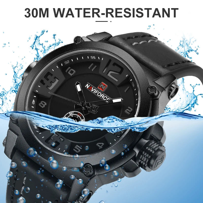 NAVIFORCE - Reloj deportivo militar de cuarzo para hombre, marca de lujo, analógico, con fecha, correa de cuero, Masculino