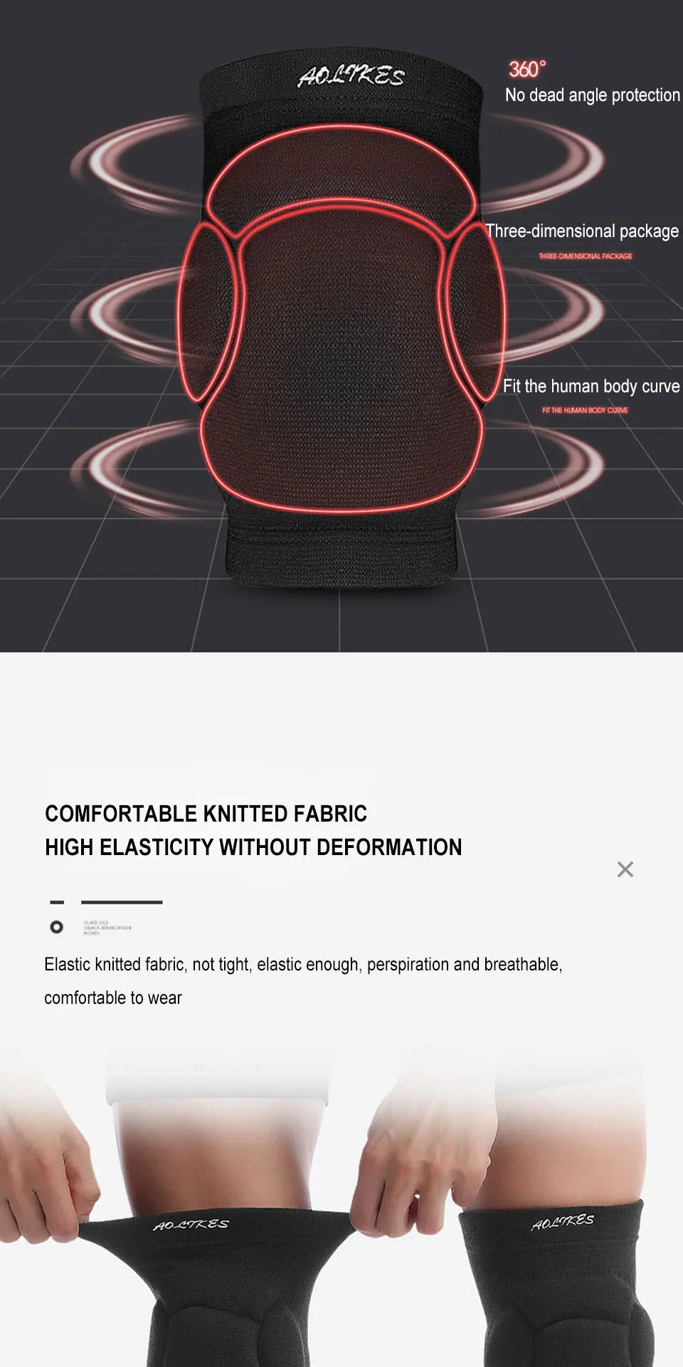 AOLIKES 1 Pair Sports Thickening Knee Pads Volleyball Extreme Sports Kneepad Brace Support Dancing Yoga Elastic Knee Protector