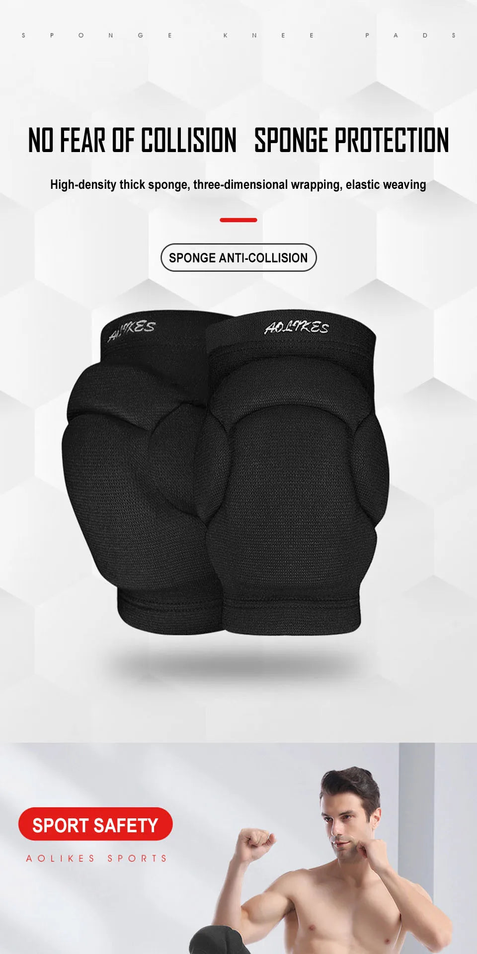 AOLIKES 1 Pair Sports Thickening Knee Pads Volleyball Extreme Sports Kneepad Brace Support Dancing Yoga Elastic Knee Protector