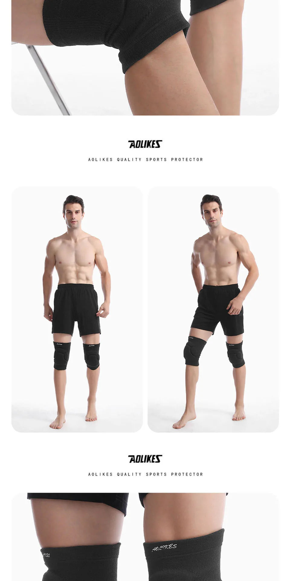 AOLIKES 1 Pair Sports Thickening Knee Pads Volleyball Extreme Sports Kneepad Brace Support Dancing Yoga Elastic Knee Protector