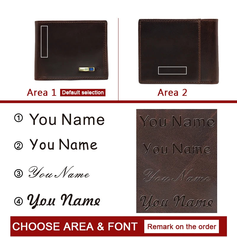 Carteira inteligente anti-perda - compatível com porta-cartões de crédito curtos de couro, porta-moedas masculino, carteiras masculinas de couro genuíno, gravação gratuita