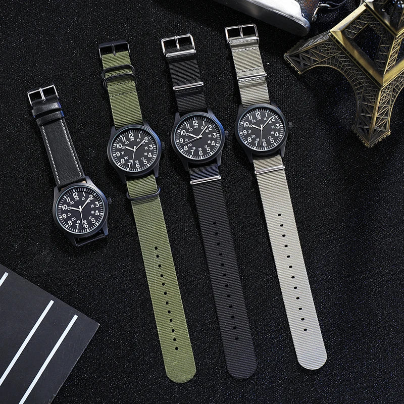 Reloj de campaña de la Fuerza Aérea con correa de tela, pantalla de 24 horas, movimiento de cuarzo japonés, esfera de 42 mm