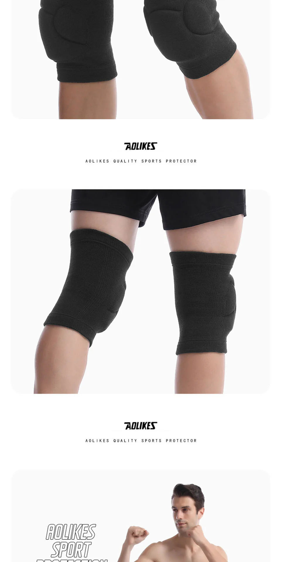 AOLIKES 1 Pair Sports Thickening Knee Pads Volleyball Extreme Sports Kneepad Brace Support Dancing Yoga Elastic Knee Protector
