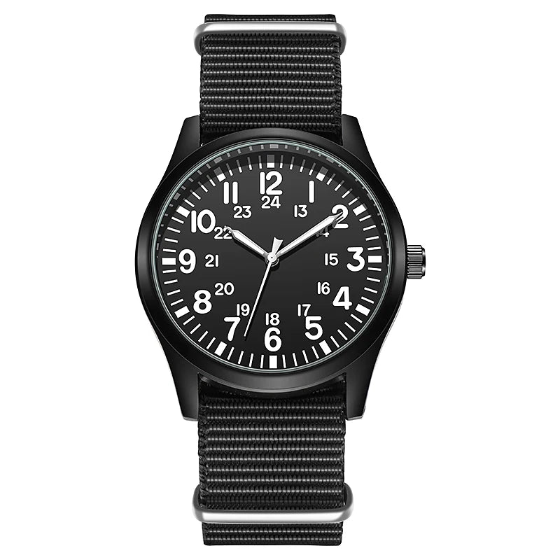 Reloj de campaña de la Fuerza Aérea con correa de tela, pantalla de 24 horas, movimiento de cuarzo japonés, esfera de 42 mm