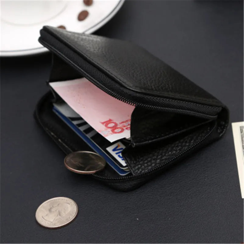 Monedero pequeño de piel auténtica para hombre, cartera pequeña para dinero, monedero de bolsillo