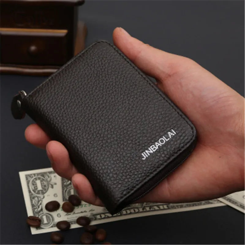 Monedero pequeño de piel auténtica para hombre, cartera pequeña para dinero, monedero de bolsillo