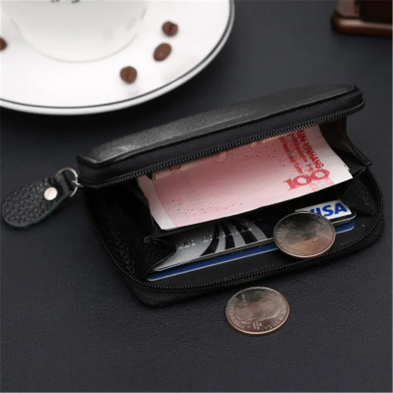 Monedero pequeño de piel auténtica para hombre, cartera pequeña para dinero, monedero de bolsillo