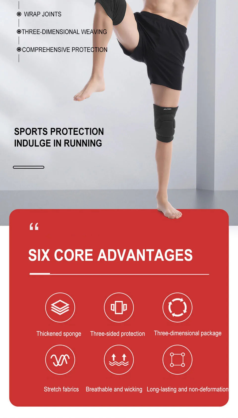 AOLIKES 1 Pair Sports Thickening Knee Pads Volleyball Extreme Sports Kneepad Brace Support Dancing Yoga Elastic Knee Protector