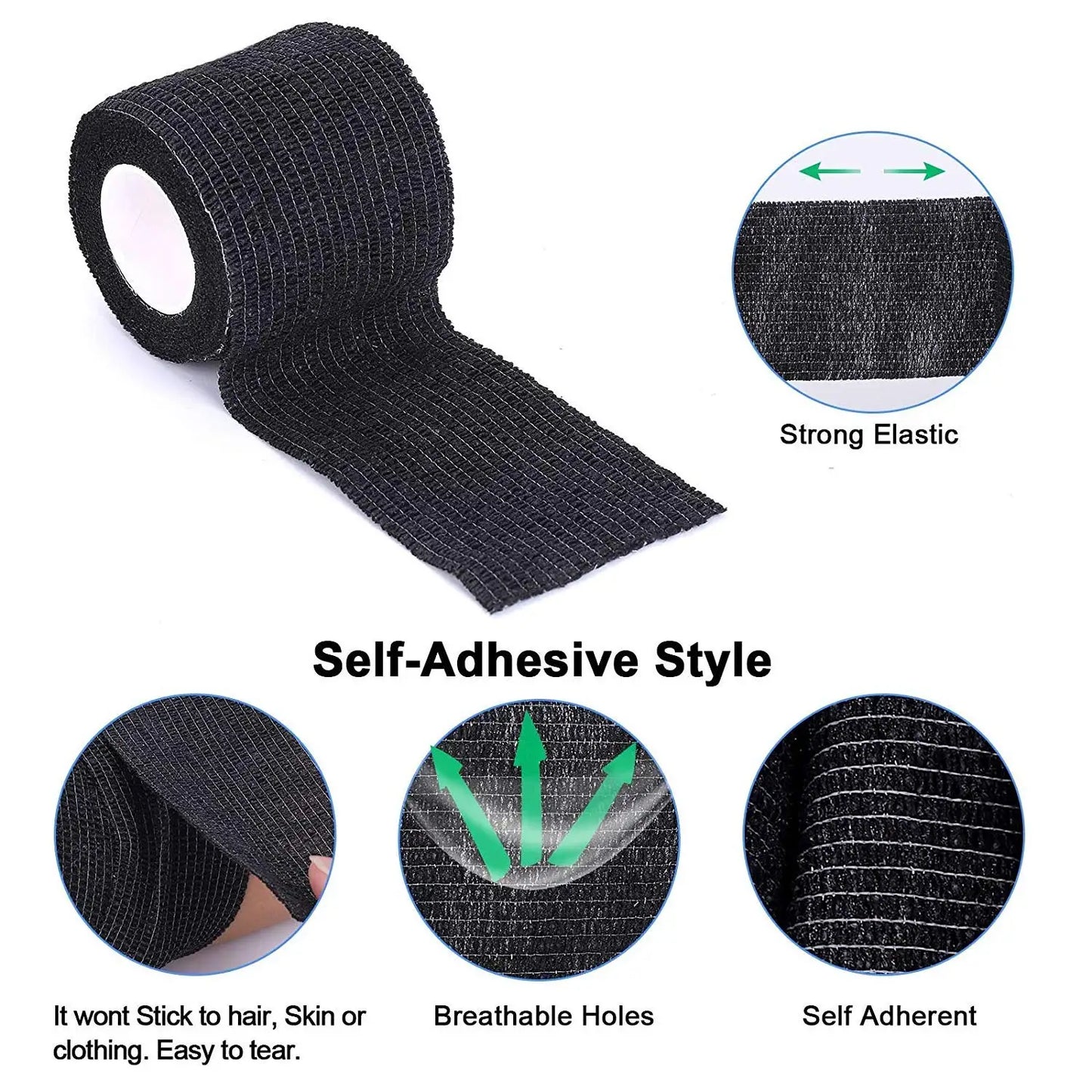 Vendaje autoadhesivo impermeable desechable negro EZ de 2'' x 5 yardas para máquina de tatuajes.