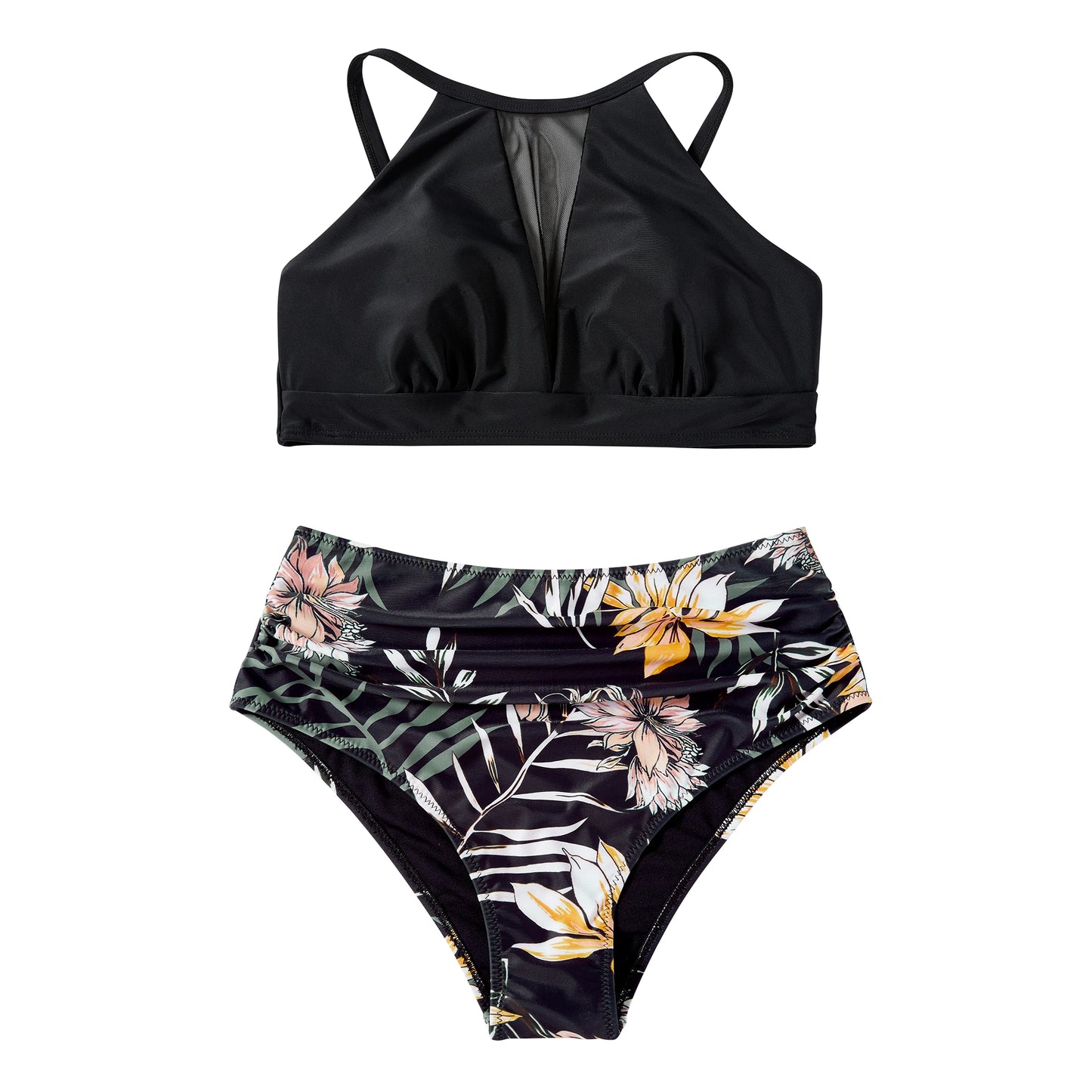Print High-Waist Bikini Sets Swimsuit Women Sexy Lace Up Hollow Out Two Pieces Swimwear 2024 New Beach Bathing Suits Women