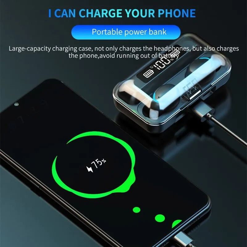 Auriculares inalámbricos F9 TWS con Bluetooth 5.0, estéreo 9D, deportivos, impermeables, con reducción de ruido y para juegos.