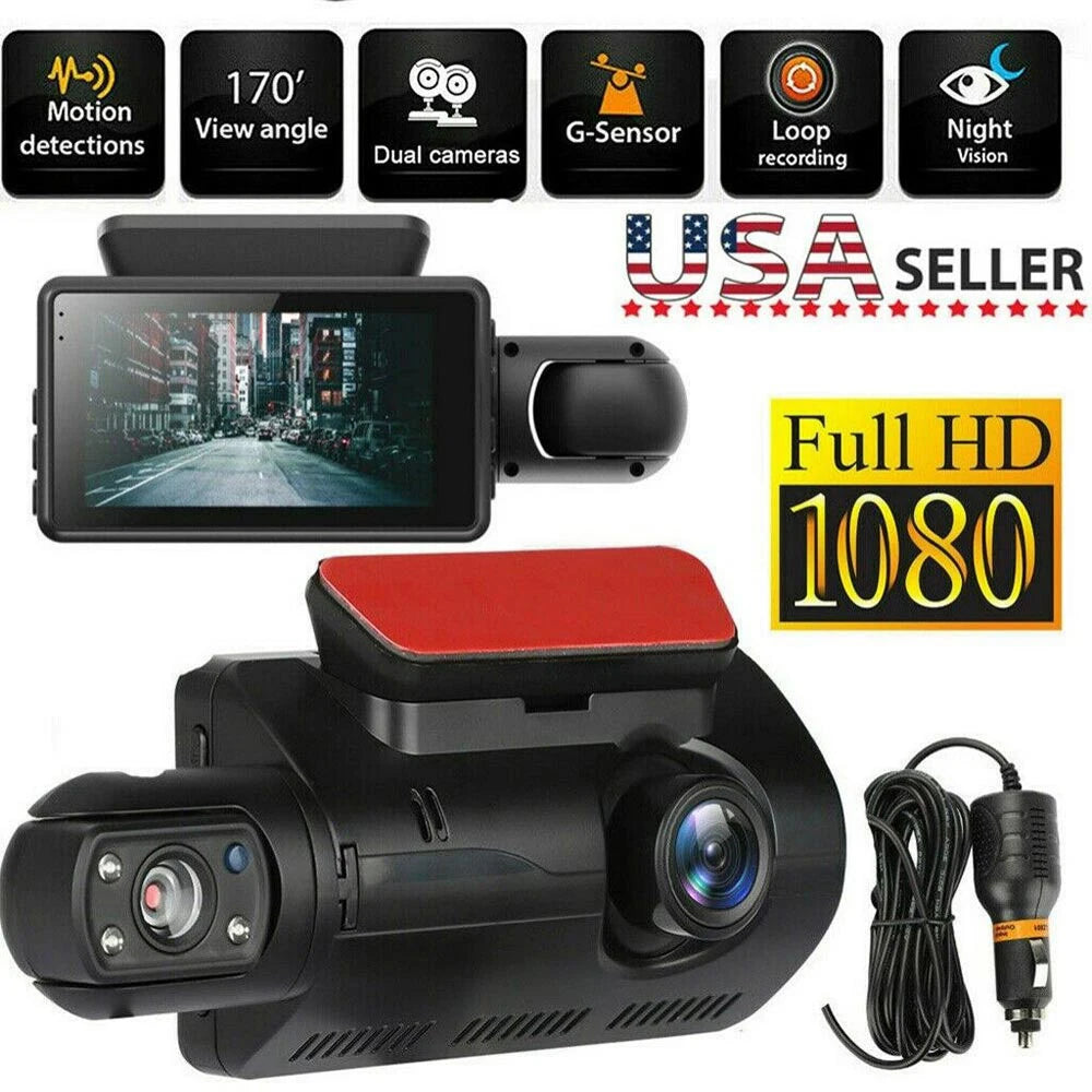 Cámara de salpicadero con doble lente HD, frontal y trasera, grabadora de 2 lentes, DVR para coche, gran angular, visión nocturna, monitor de seguridad y vigilancia.