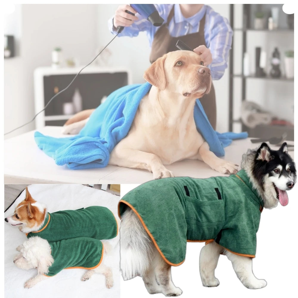 Albornoz absorbente para mascotas, toalla de secado rápido, suave y ajustable, para perros grandes, medianos y pequeños.