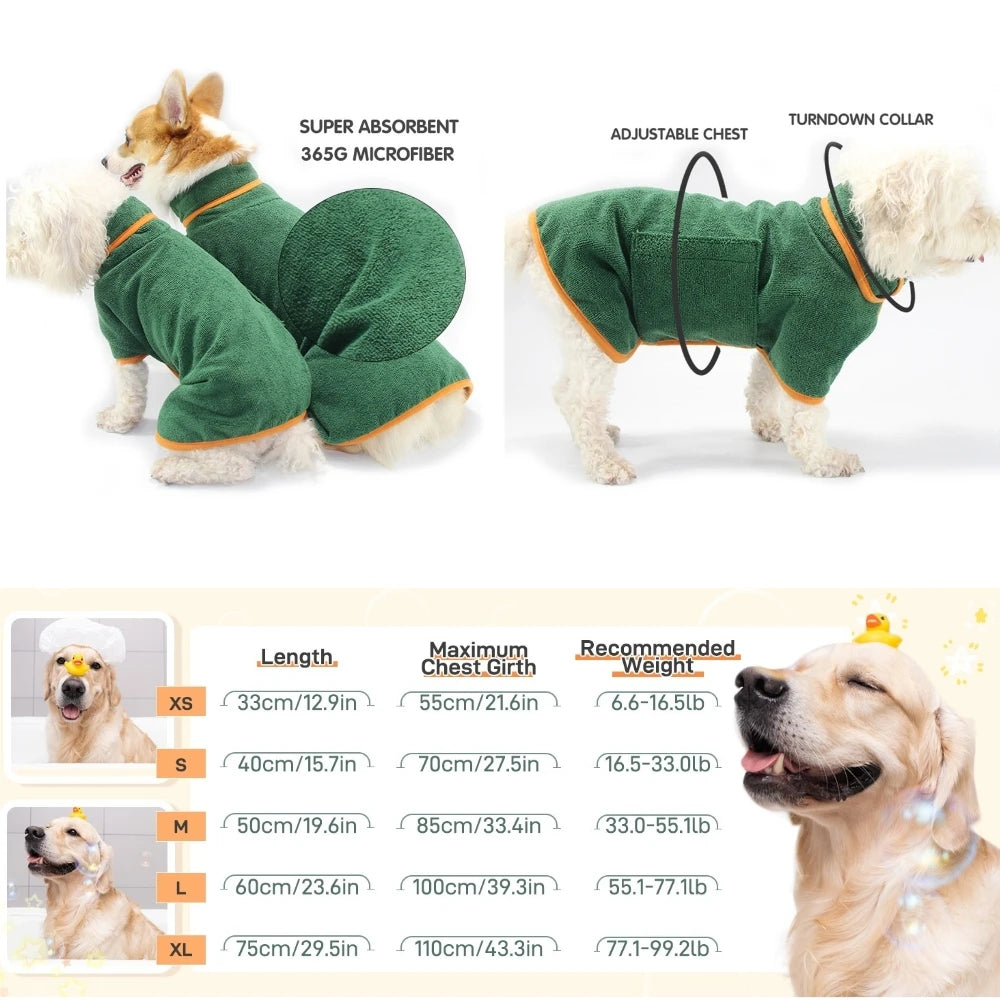 Albornoz absorbente para mascotas, toalla de secado rápido, suave y ajustable, para perros grandes, medianos y pequeños.