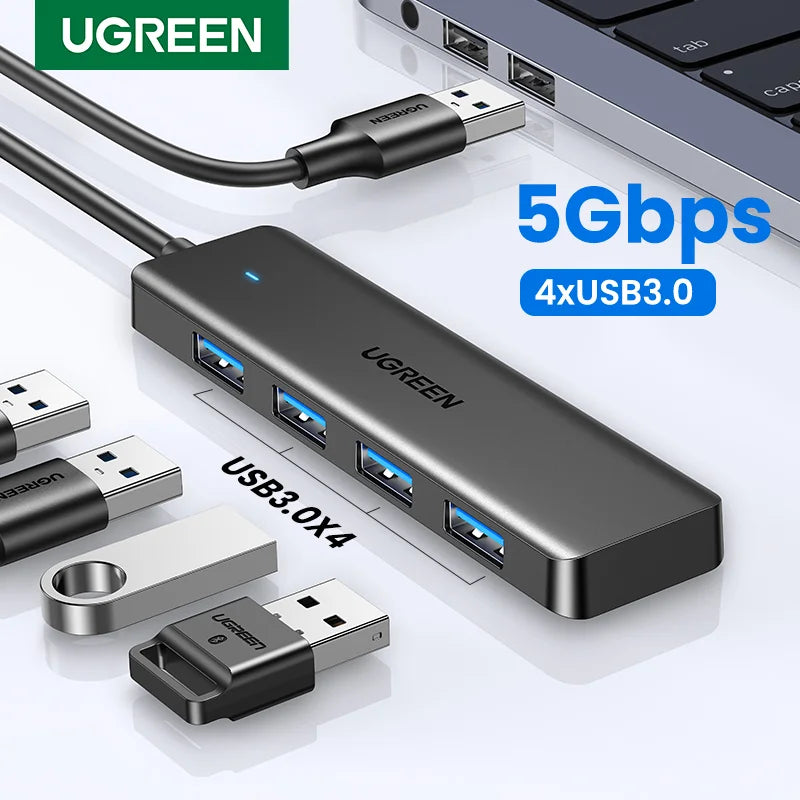 Concentrador USB 3.0 UGREEN de 4 puertos, concentrador USB delgado para ratón y teclado, compatible con MacBook Pro, Air, portátil, PC de escritorio, Xbox, PS5 y divisor.