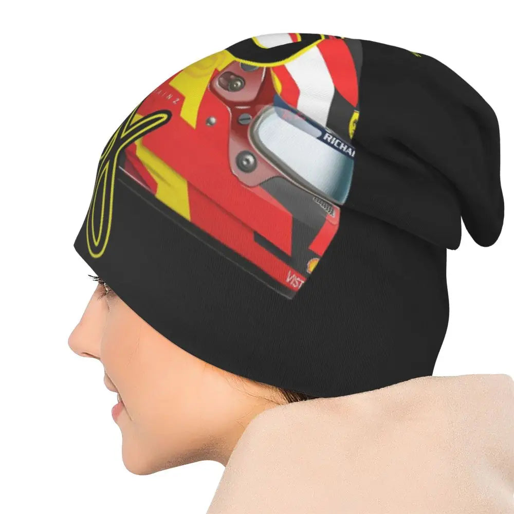 Carlos Sainz Jr F1 Signature Graphic - Dark Warm Knitted Cap Fashion Bonnet Hat Autumn Winter Beanies Hats for Unisex Adult