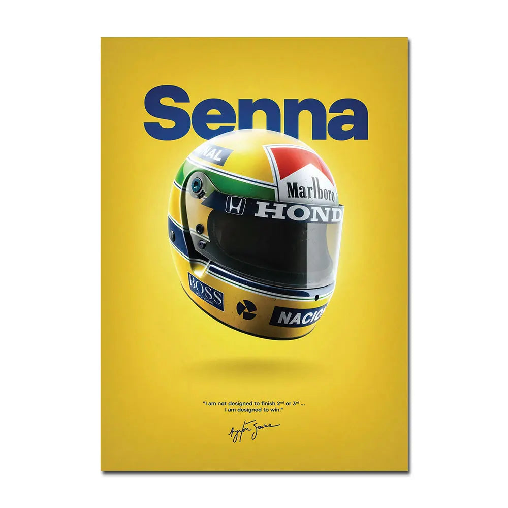 Formula 1 Ayrton Senna Helmet MP4/4 Racing Car Poster Print Canvas Painting, Home Decor Wall Art Picture for Living Room