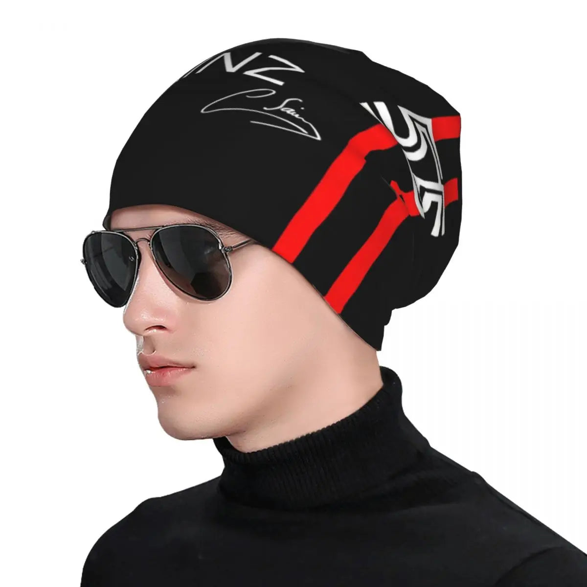 Carlos Sainz Jr F1 Signature Graphic - Dark Warm Knitted Cap Fashion Bonnet Hat Autumn Winter Beanies Hats for Unisex Adult
