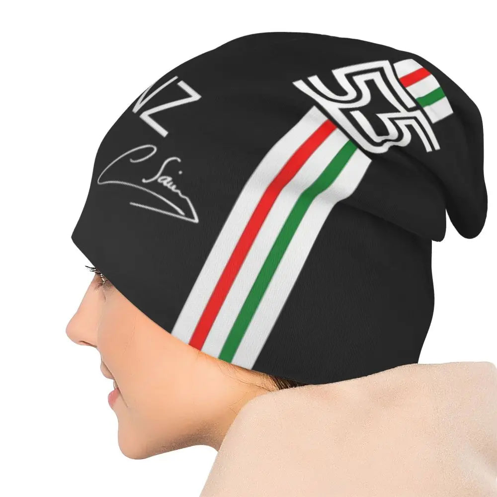 Carlos Sainz Jr F1 Signature Graphic - Dark Warm Knitted Cap Fashion Bonnet Hat Autumn Winter Beanies Hats for Unisex Adult