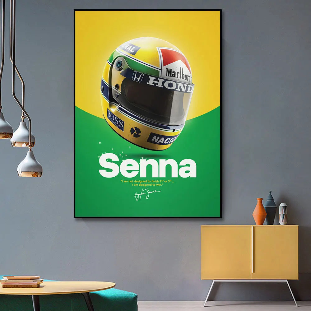 MP4/4 Ayrton Senna Helmet San Marino GP 1988 Poster Canvas Painting Prints Wall Art Pictures For Living Room Home Decoration