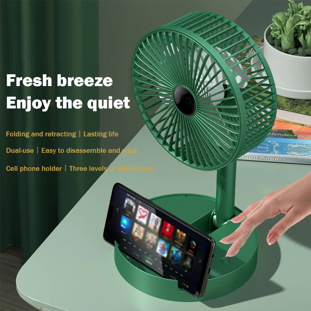 Mini ventilador plegable de escritorio para el hogar, recargable por USB, 3 velocidades, silencioso, bajo nivel de ruido, larga duración, ventilador eléctrico en espera para el hogar