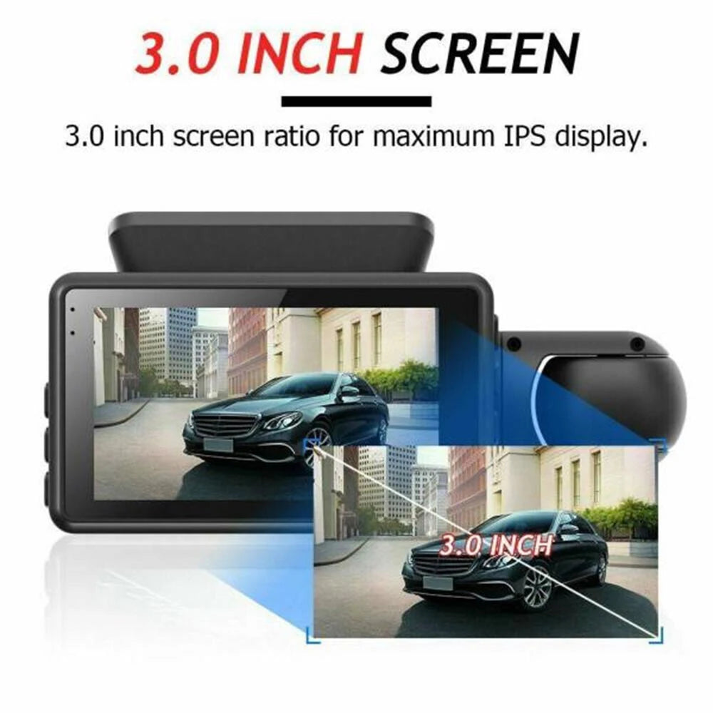 Cámara de salpicadero con doble lente HD, frontal y trasera, grabadora de 2 lentes, DVR para coche, gran angular, visión nocturna, monitor de seguridad y vigilancia.
