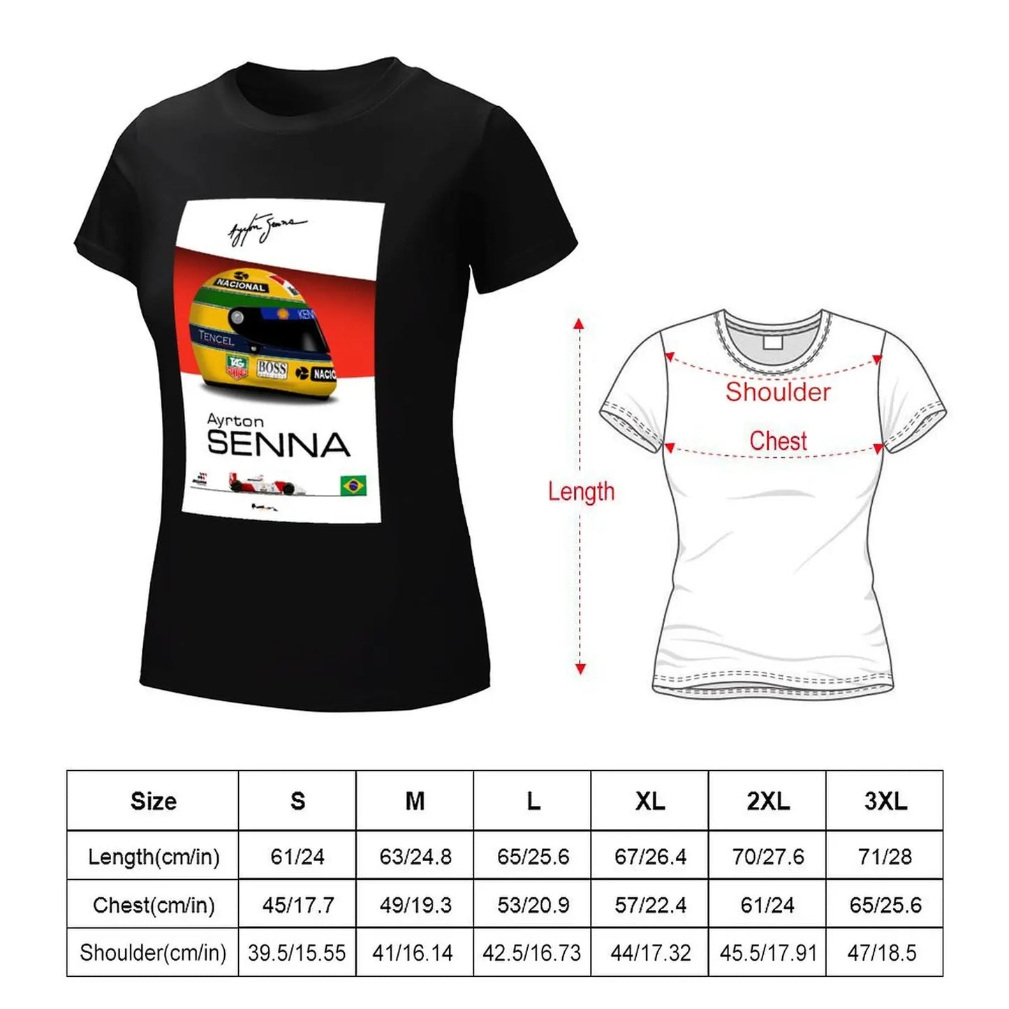 Ayrton Senna - 1993 - MP4/8 Helmet and car Print T-shirt anime clothes hippie clothes plain t shirts for Women