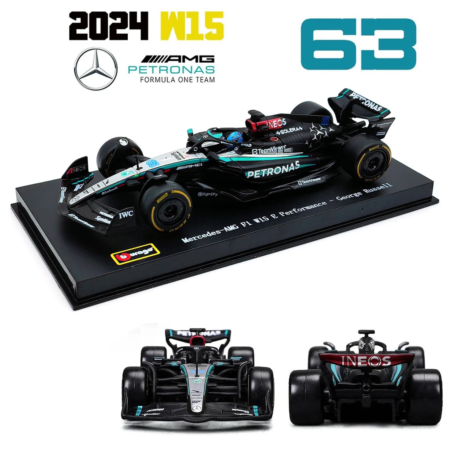 Bburago 1:43 2024 F1 SF24 W15 Mclaren MCL38 Monaco Grand Prix Alloy Car Diecast Model #4 Lando Norris #81 Oscar Piastri
