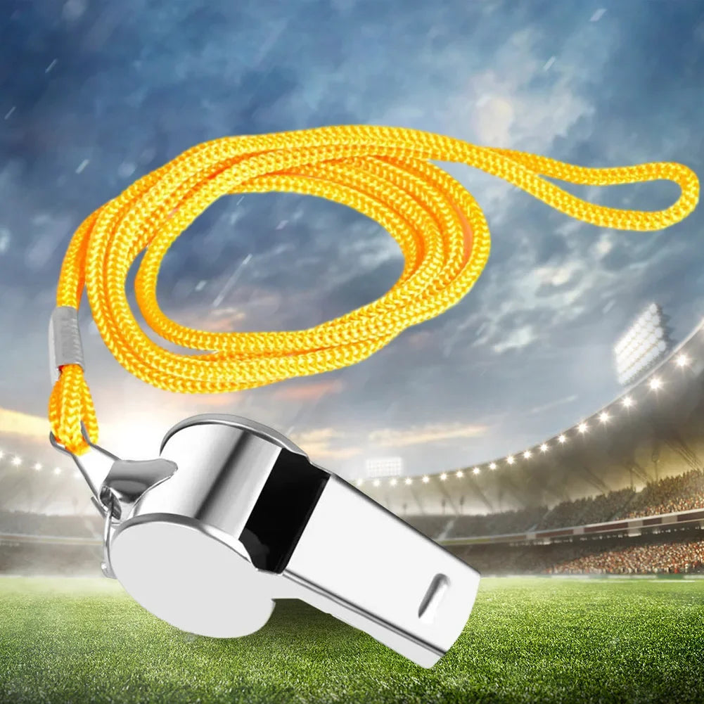 Silbato de metal con cuerda para árbitro de fútbol profesional, silbato extra fuerte para fútbol, baloncesto, entrenamiento deportivo, supervivencia al aire libre.
