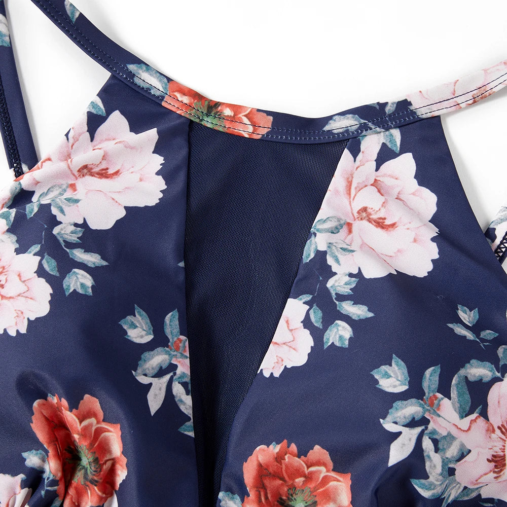 Print High-Waist Bikini Sets Swimsuit Women Sexy Lace Up Hollow Out Two Pieces Swimwear 2024 New Beach Bathing Suits Women