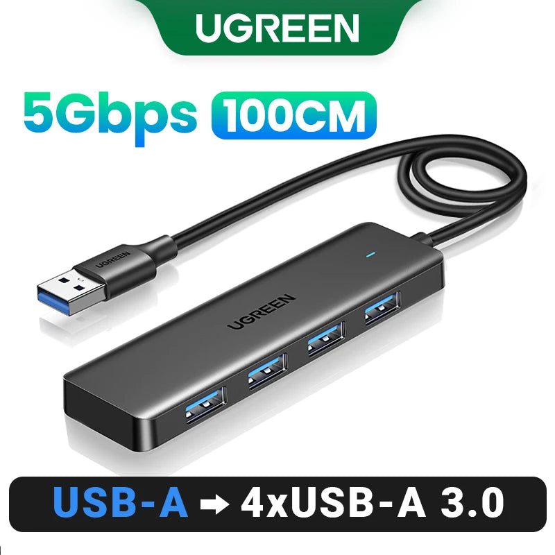 Concentrador USB 3.0 UGREEN de 4 puertos, concentrador USB delgado para ratón y teclado, compatible con MacBook Pro, Air, portátil, PC de escritorio, Xbox, PS5 y divisor.