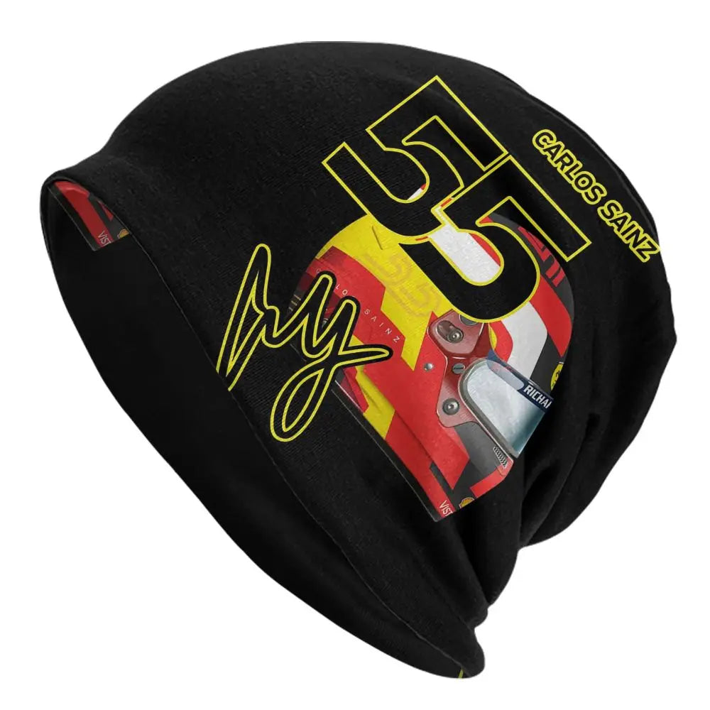 Carlos Sainz Jr F1 Signature Graphic - Dark Warm Knitted Cap Fashion Bonnet Hat Autumn Winter Beanies Hats for Unisex Adult