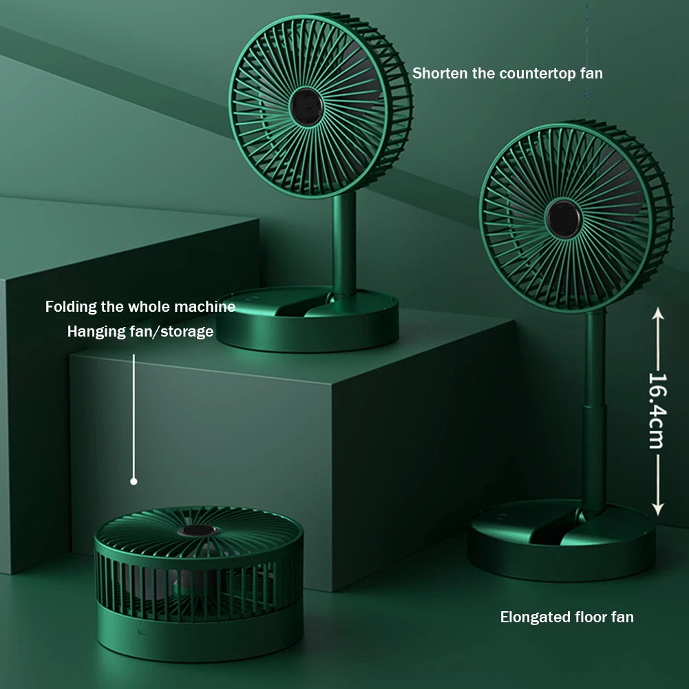 Mini ventilador plegable de escritorio para el hogar, recargable por USB, 3 velocidades, silencioso, bajo nivel de ruido, larga duración, ventilador eléctrico en espera para el hogar