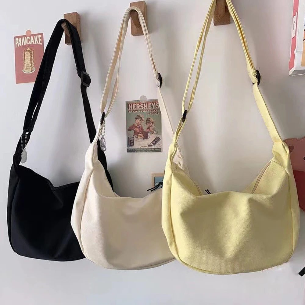 Bolsas de Ombro Femininas Sólidas Harajuku All-Match Simples Multifuncionais Bolsas de Mão Grande Capacidade Bolsas Crossbody Para Mulheres Adolescentes Bolsa