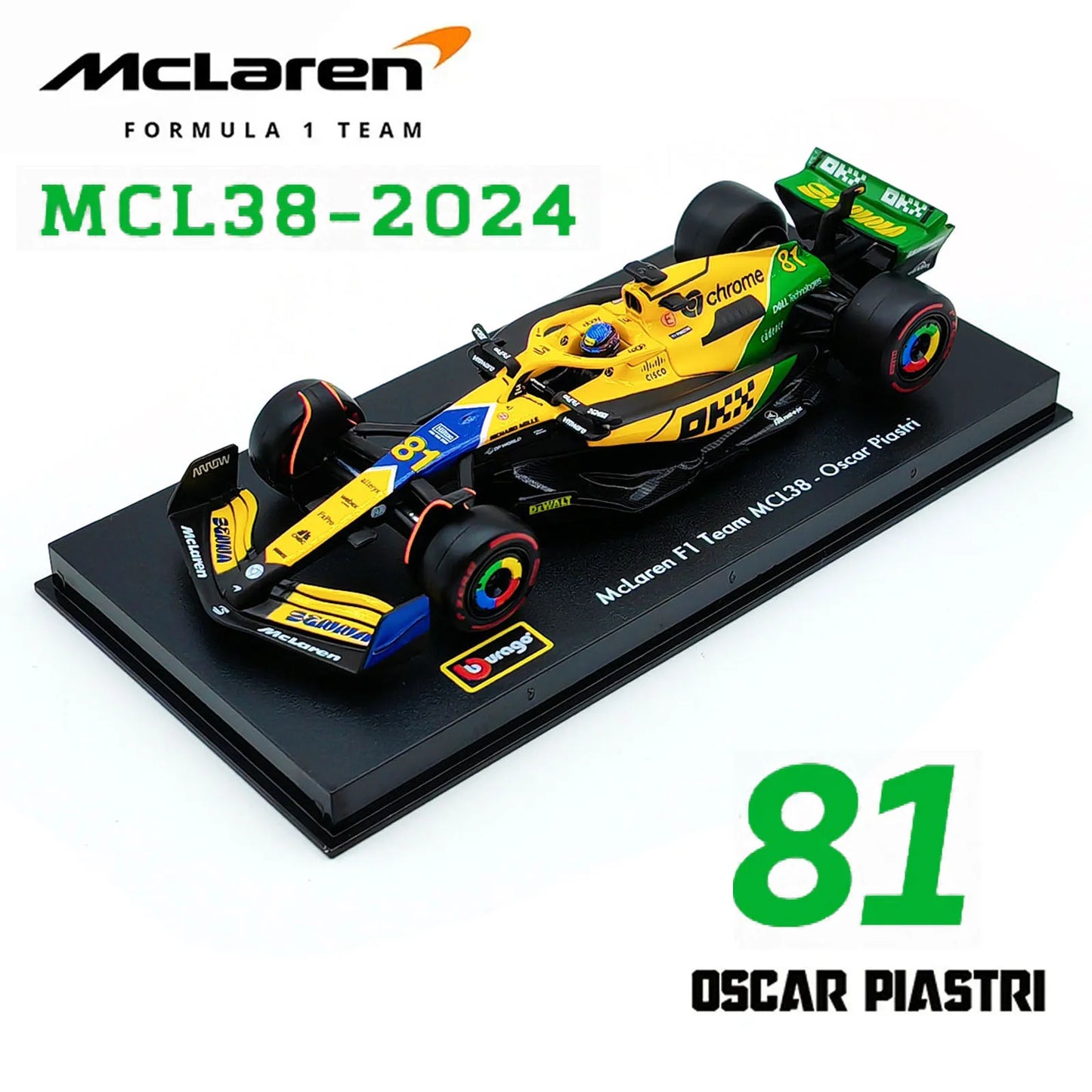 Bburago 1:43 2024 F1 SF24 W15 Mclaren MCL38 Monaco Grand Prix Alloy Car Diecast Model #4 Lando Norris #81 Oscar Piastri