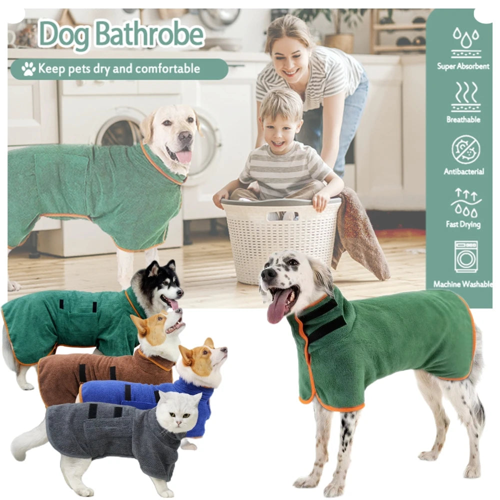 Albornoz absorbente para mascotas, toalla de secado rápido, suave y ajustable, para perros grandes, medianos y pequeños.