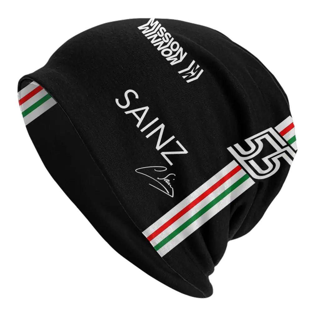 Carlos Sainz Jr F1 Signature Graphic - Dark Warm Knitted Cap Fashion Bonnet Hat Autumn Winter Beanies Hats for Unisex Adult