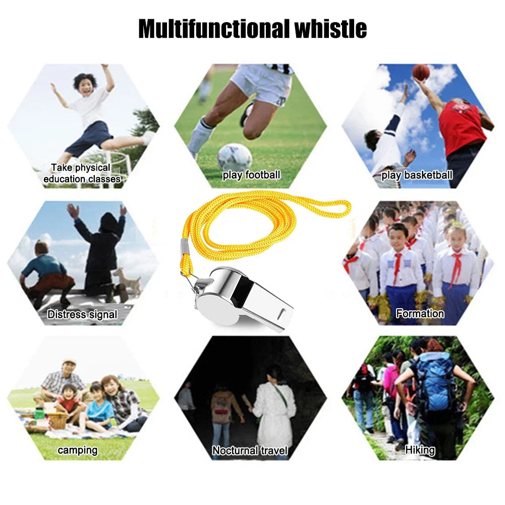 Silbato de metal con cuerda para árbitro de fútbol profesional, silbato extra fuerte para fútbol, baloncesto, entrenamiento deportivo, supervivencia al aire libre.