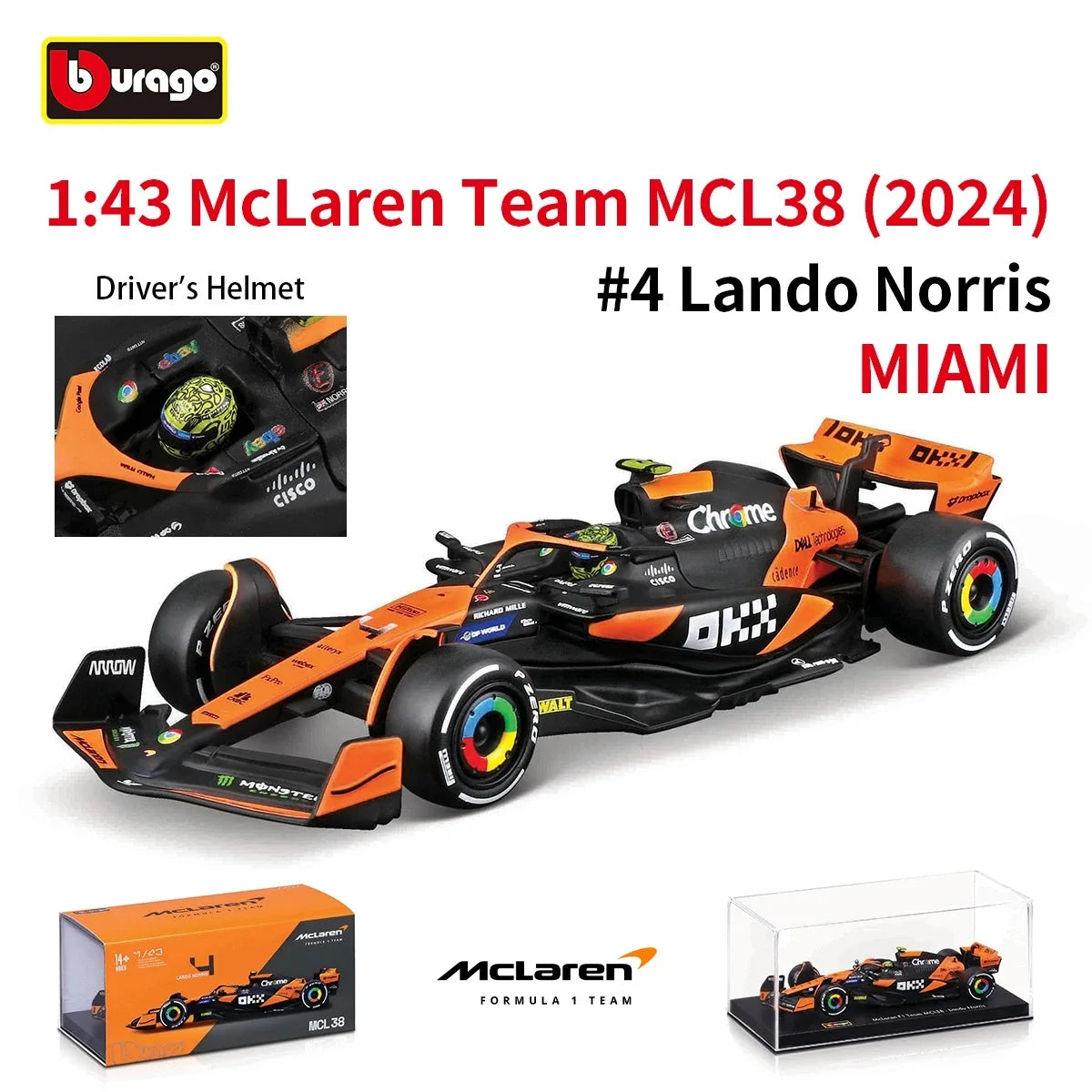 Bburago 1:43 2024 F1 SF24 W15 Mclaren MCL38 Monaco Grand Prix Alloy Car Diecast Model #4 Lando Norris #81 Oscar Piastri