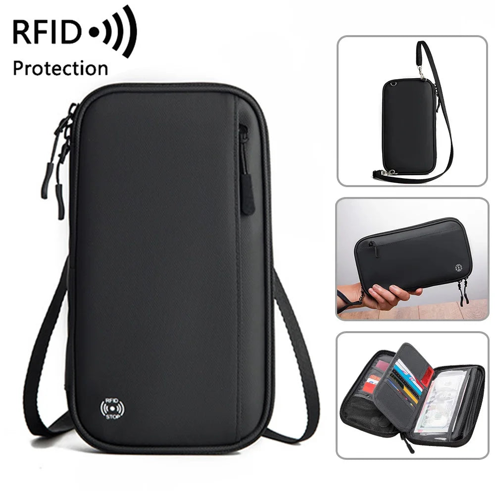 Funda para pasaporte de viaje, billetera con bloqueo RFID, porta pasaporte familiar, impermeable, bandolera de un solo hombro, bolso de mano