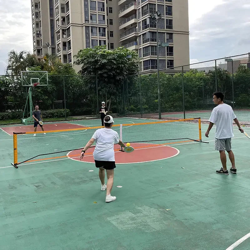 Pickleball Paddle Portable Net And Ball Set (includes Free Standing Metal Frame & Net + 4 Wood Paddles + 4 Balls with carry bag