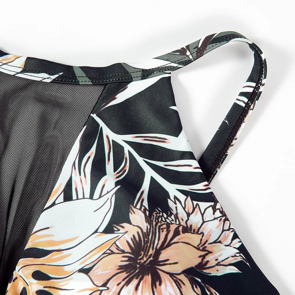 Print High-Waist Bikini Sets Swimsuit Women Sexy Lace Up Hollow Out Two Pieces Swimwear 2024 New Beach Bathing Suits Women