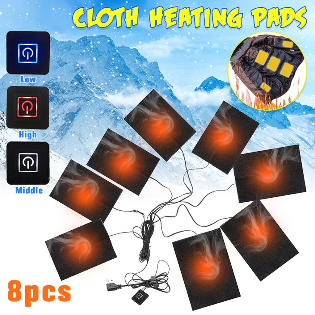 8 em 1 Almofada de aquecimento elétrico USB Jaquetas Roupas Almofada de aquecimento Esportes de inverno Caminhadas Colete Almofadas aquecidas Aquecedor de fibra